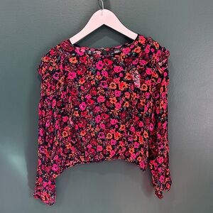 Ruffled Floral Long-Sleeve Blouse